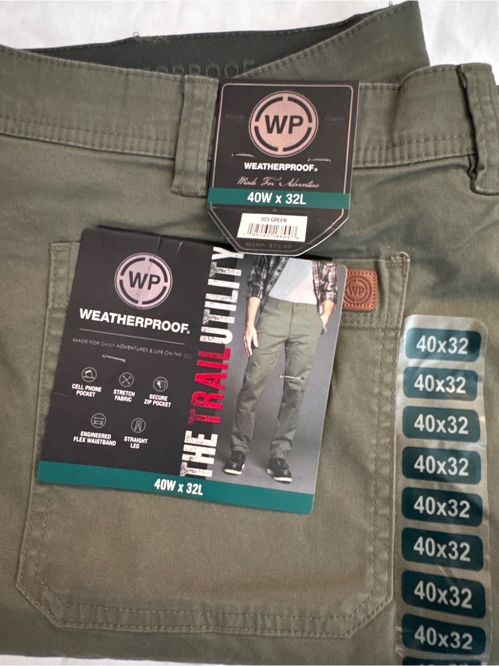 Weatherproof Men's Olive The Trail Utility  Pants - 40W x 32L